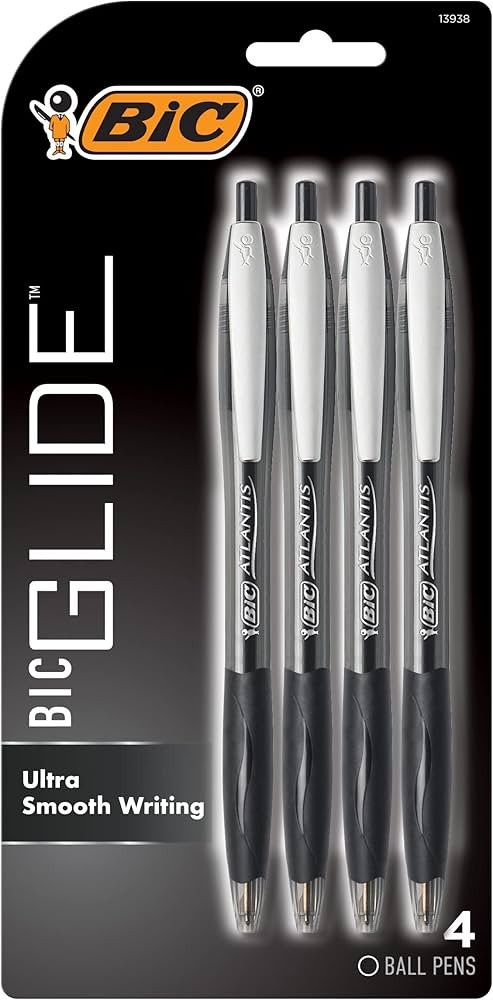 BIC Glide Black Retractable Ballpoint Pens, Medium Point (1.0mm), 4-Count Pack, Ultra Smooth Writ... | Amazon (US)