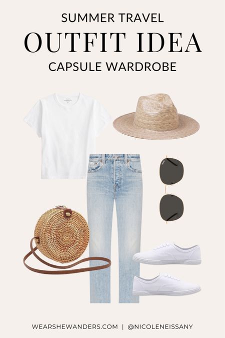 Summer travel capsule wardrobe outfit

// summer travel capsule outfit, vacation outfit, travel outfit, summer outfit, spring outfit, casual outfit, t-shirt, basic tee, straw fedora hat, straw hat, beach hat, cropped jeans, round rattan bag, round sunglasses, canvas sneakers, white sneakers, Abercrombie, Revolve, Amazon Fashion, Quay, Target, Wear She Wanders, wearshewanders.com, Nicole Neissany (4.11)

#LTKshoecrush #LTKSeasonal #LTKfindsunder50 #LTKfindsunder100 #LTKtravel #LTKsalealert #LTKstyletip #LTKitbag