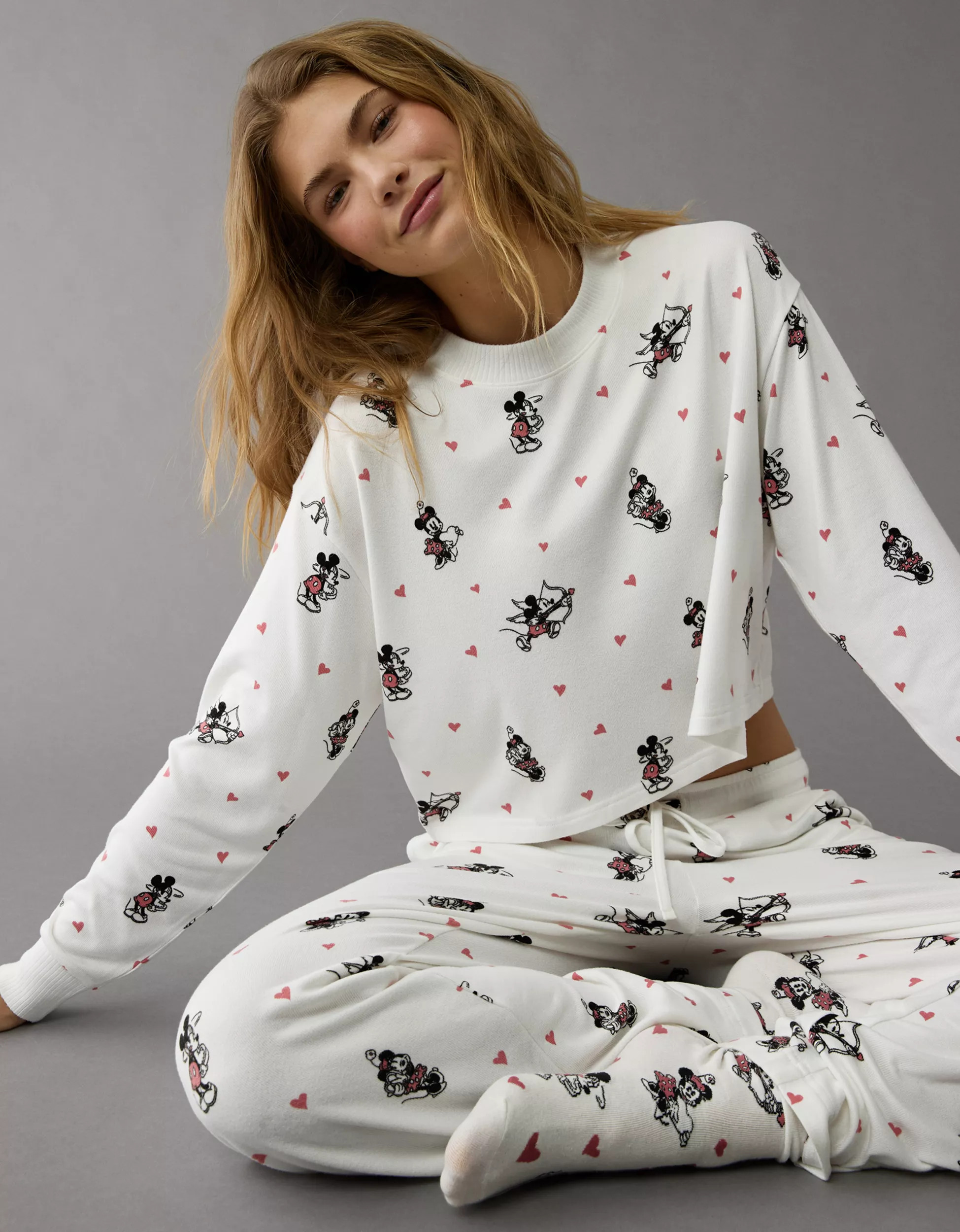 AE Mickey Mouse Valentine's Day Plush Pants PJ Set | American Eagle Outfitters (US & CA)