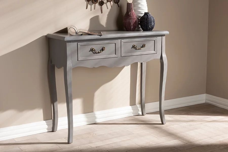 Skyline Decor Capucine Antique French Country Cottage Grey Finished Wood 2-Drawer Console Table | Walmart (US)