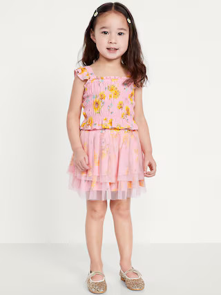 Printed Sleeveless Smocked Top and Tulle Skirt Set for Toddler Girls | Old Navy (US)
