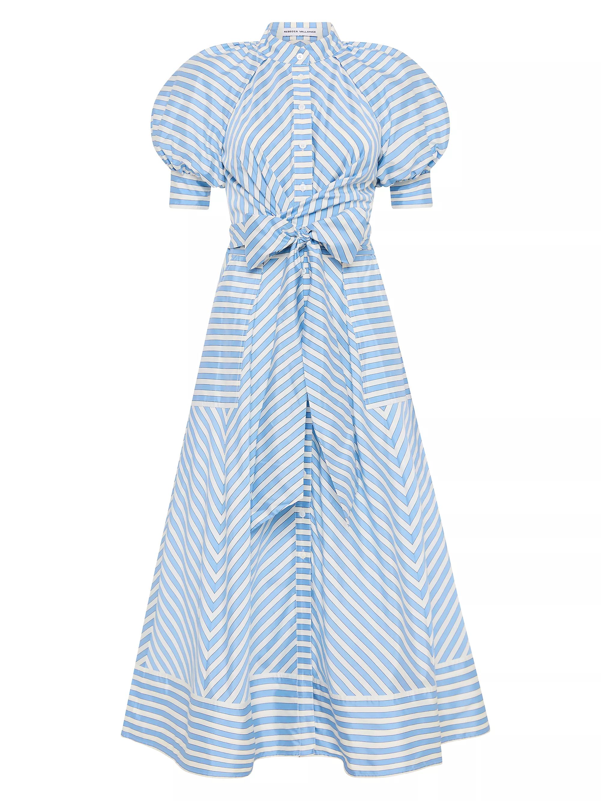 Ava Striped Puff-Sleeve Midi Shirtdress | Saks Fifth Avenue