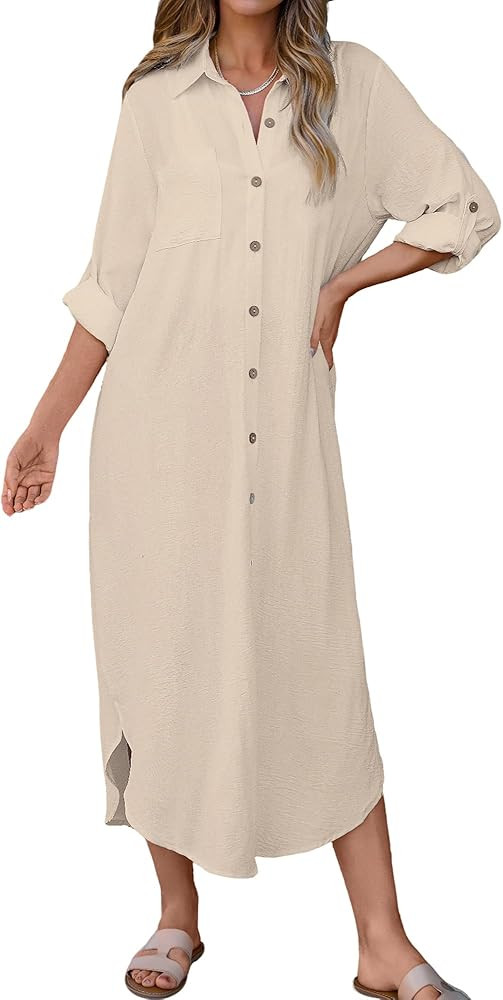 Bsubseach Swimsuit Coverup for Women 2026 Casual Dresses Button Down Beach Dress Long Kimonos Car... | Amazon (US)