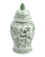 14in Bird Flower Motif Ceramic Temple Jar With Lid | TJ Maxx