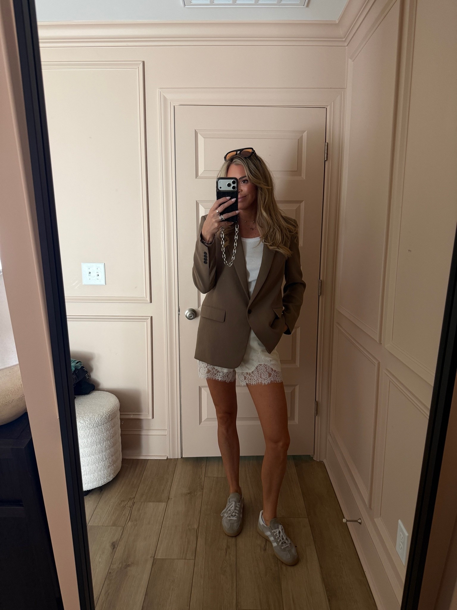 Sporty chic work outfit!!  Blazer comes in several colors - TTS, wearing a 6. Sized up in shorts to a large.

#LTKootd #LTKWorkwear