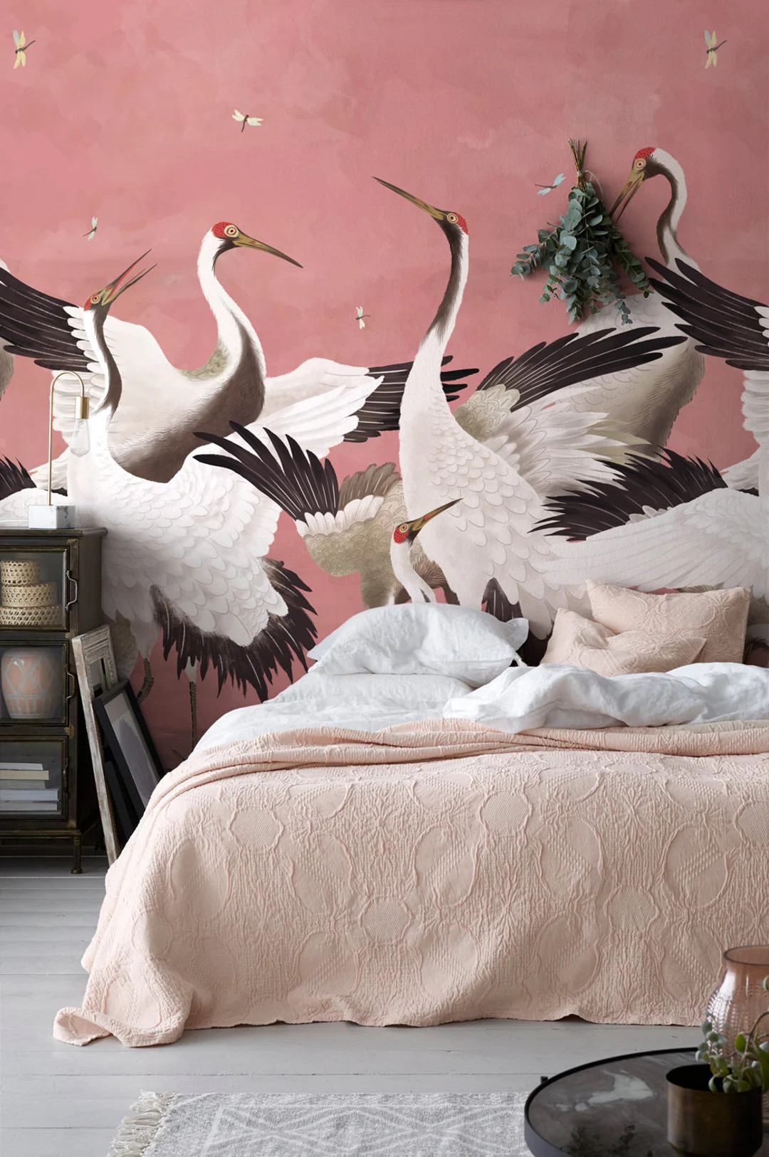 Heron Print Wallpaper, Removable Peel and Stick Mural, Japanese Crane Chinoiserie Inspired Crane ... | Etsy (US)