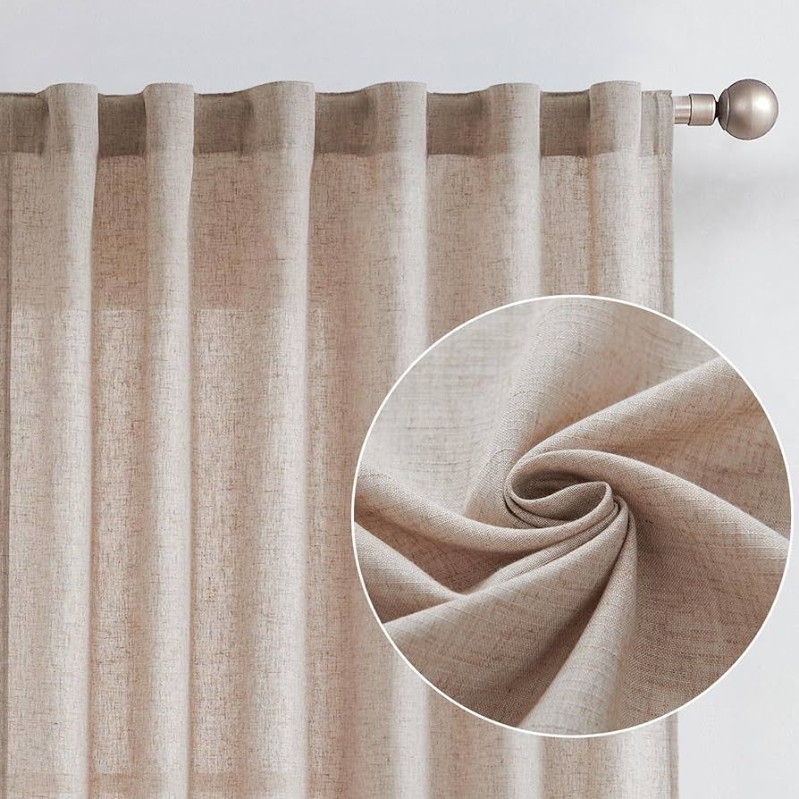 jinchan Linen Curtains 90 Inches Long for Living Room Farmhouse Rod Pocket Back Tab Light Filteri... | Amazon (US)