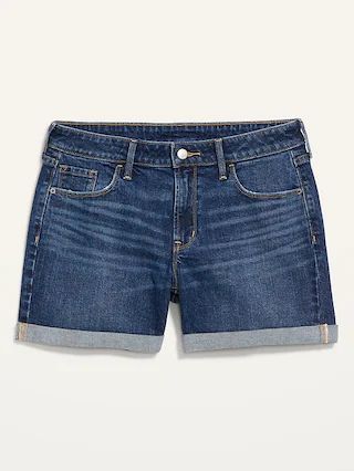 Mid-Rise Dark-Wash Jean Shorts for Women -- 5-inch inseam | Old Navy (US)