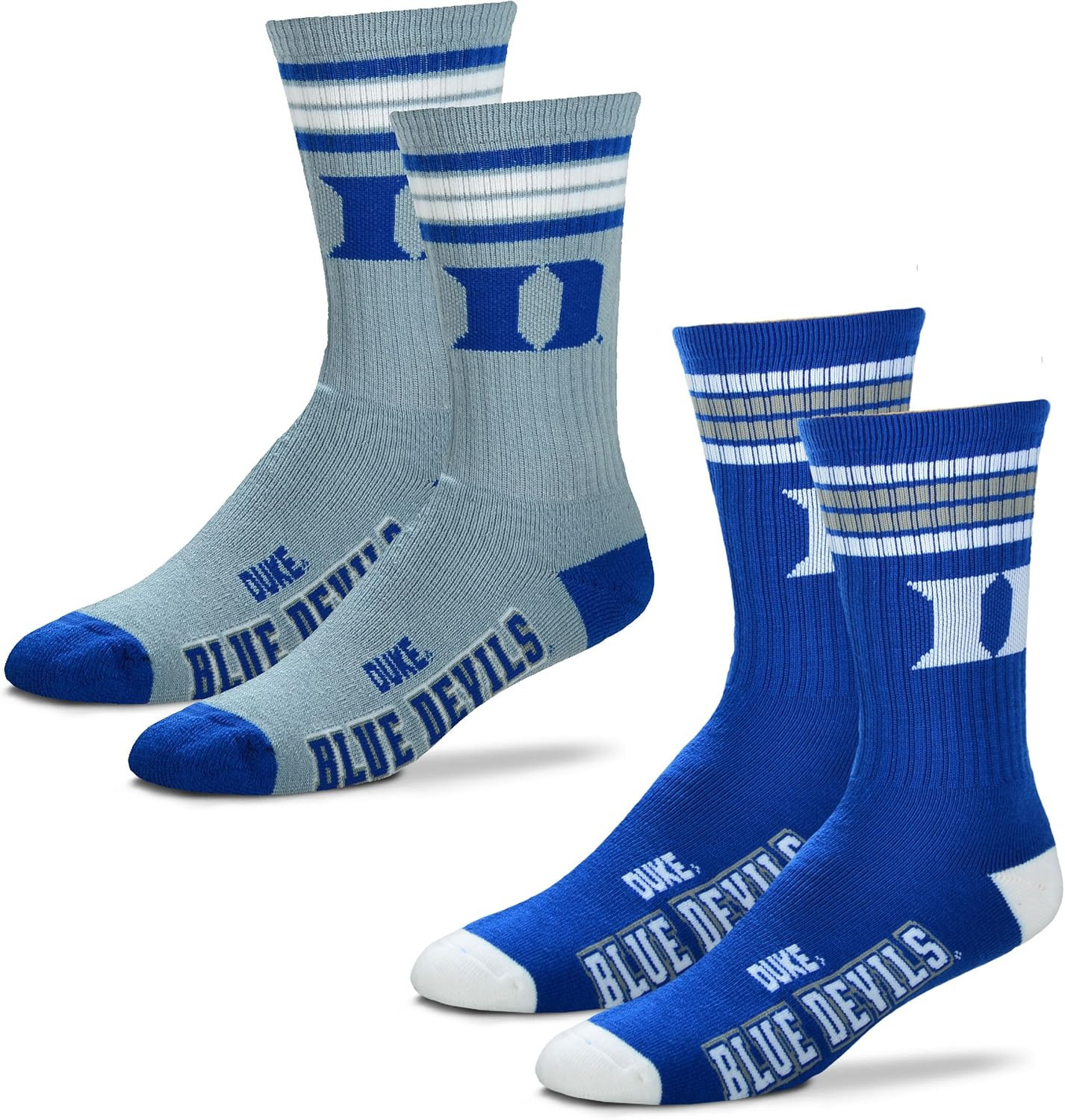 For Bare Feet Men's NCAA (2-Pack)-4 Stripe Deuce Crew Socks-Size Large and Medium | Amazon (US)