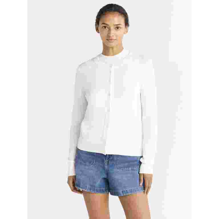 Free Assembly Women's Crewneck Cardigan Sweater, Lightweight, Sizes XS-XXL - Walmart.com | Walmart (US)