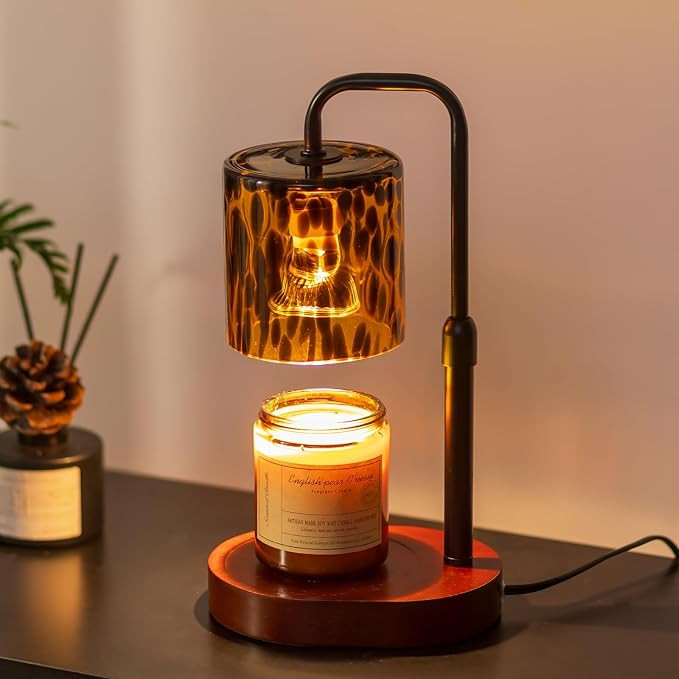 Candle Warmer Lamp with Timer, Tortoise Shell Glass Shade | Amazon (US)