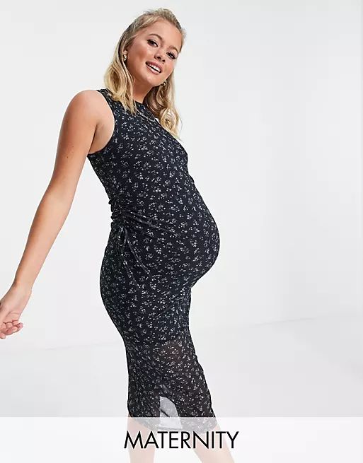 Topshop Maternity sleeveless printed ruched dress | ASOS (Global)