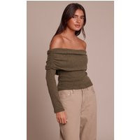 Olive Textured Wool Look Fold Over Detail Long Sleeve Top | PrettyLittleThing UK