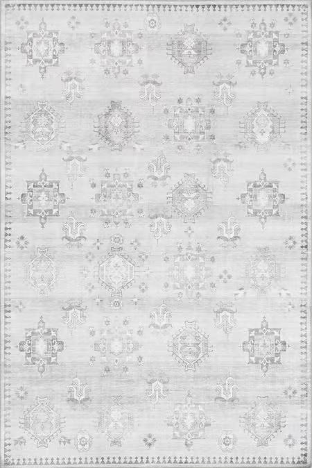 Light Grey Brenda Hazy Heraldry Washable 8' x 10' Area Rug | Rugs USA