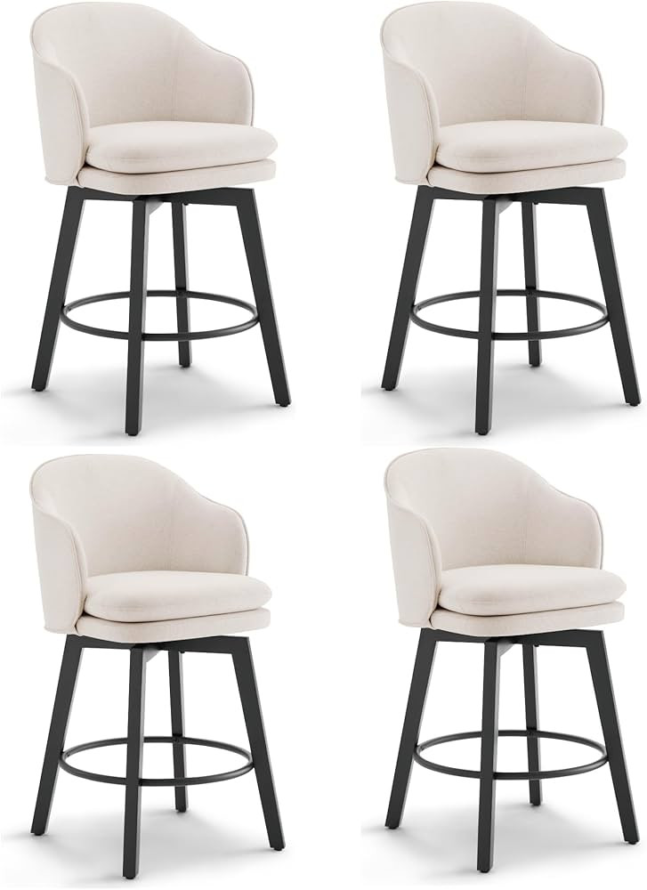 Counter Height Barstools 26 inch Upholstered Swivel Bar Stools with Back and Wood Legs for Kitche... | Amazon (US)