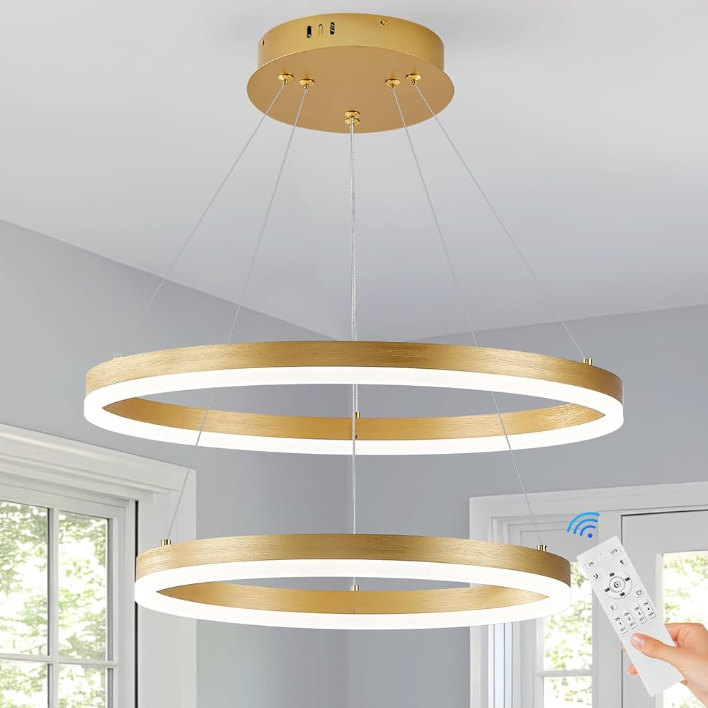 Modern LED Chandelier Gold 2-Rings Pendant Light Circular Flush Mount Ceiling Chandelier Lighting... | Amazon (US)