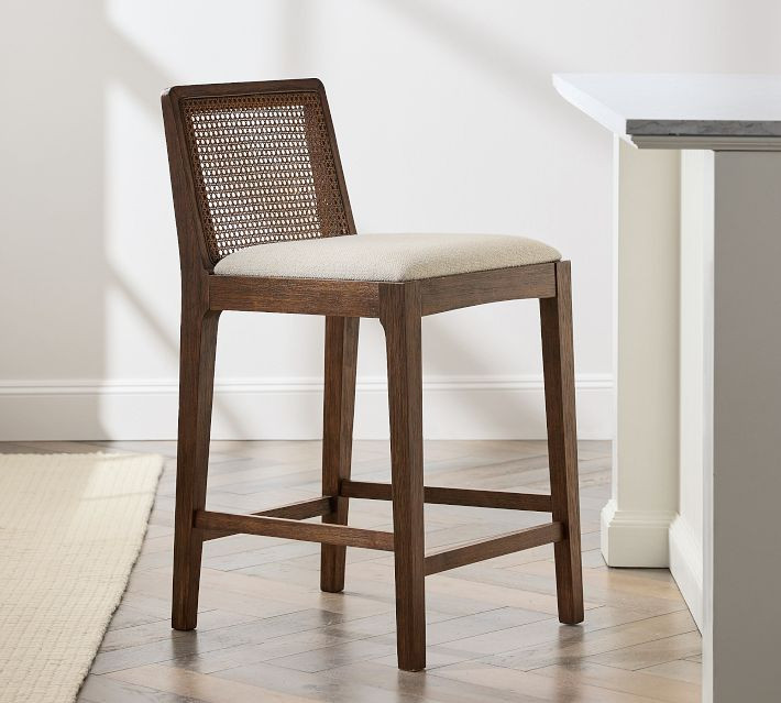 Monty Cane Stool, Counter Height, Vintage Amber, Performance Boucle Oatmeal | Pottery Barn (US)