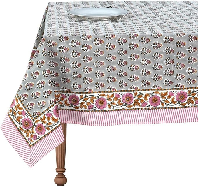 CPC Tablecloth 100% Cotton 72x140 Inch Indian Block Print Rectangle Table Cover, Gray Table Cloth... | Amazon (US)