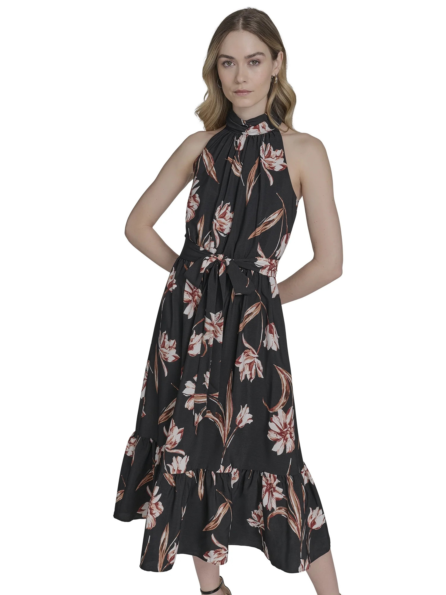Falling Flowers Women's Mock Neck Sleeveless Midi Dress, Sizes XS-XL | Walmart (US)
