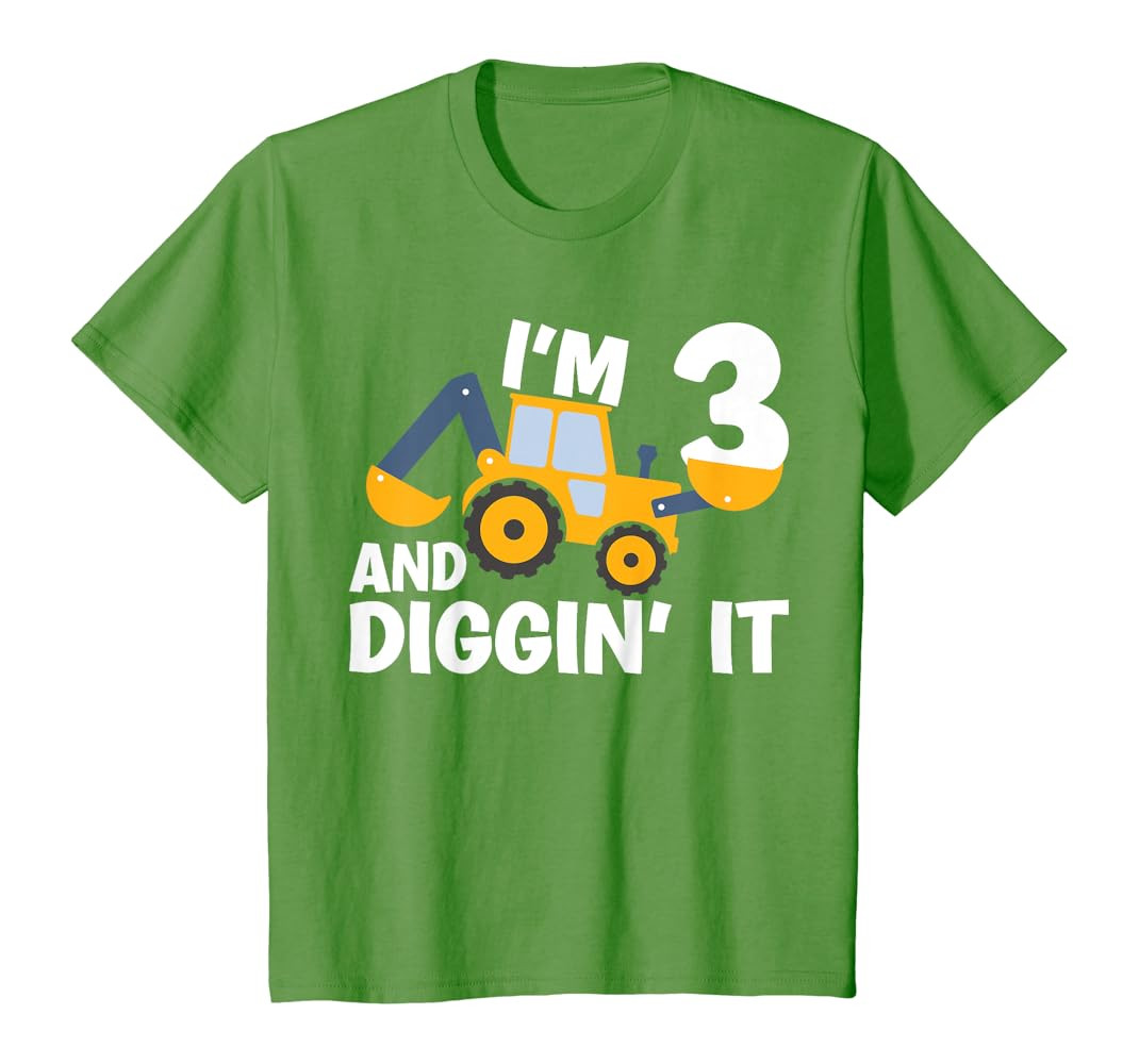 Kids I'm 3 And Digging It Construction Excavator 3rd Birthday T-Shirt | Amazon (US)