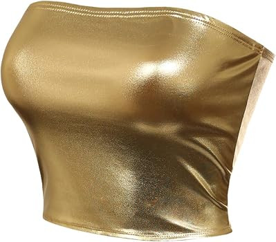 MixMatchy Women's PU Cropped Lightweight Tube Top Gold S at Amazon Women’s Clothing store | Amazon (US)