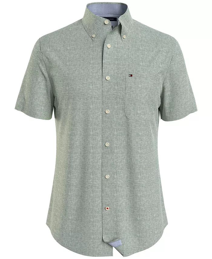 Tommy Hilfiger Men's Custom-Fit Porter Cotton Linen Woven Shirt - Macy's | Macys (US)