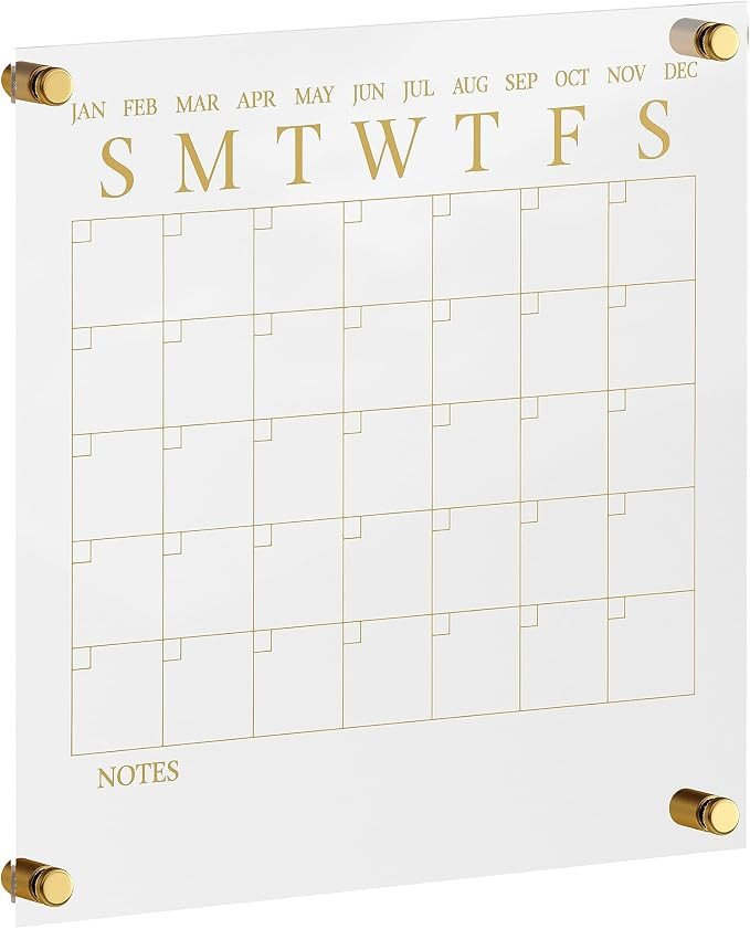 Martha Stewart Grayson 14" Acrylic Dry Erase Wall Calendar, Clear/Gold | Mounting Hardware Includ... | Amazon (US)