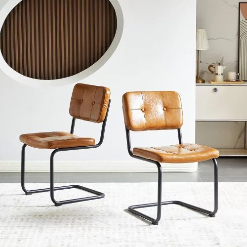 Tansole Brown Modern Dining Chair Set with PU Leather and Black Metal Frame (Set of 2) | Walmart (US)