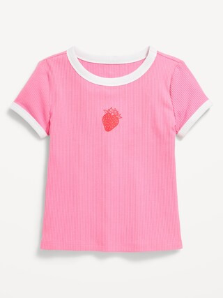Fitted Short-Sleeve Ribbed Graphic Ringer T-Shirt for Girls | Old Navy (US)