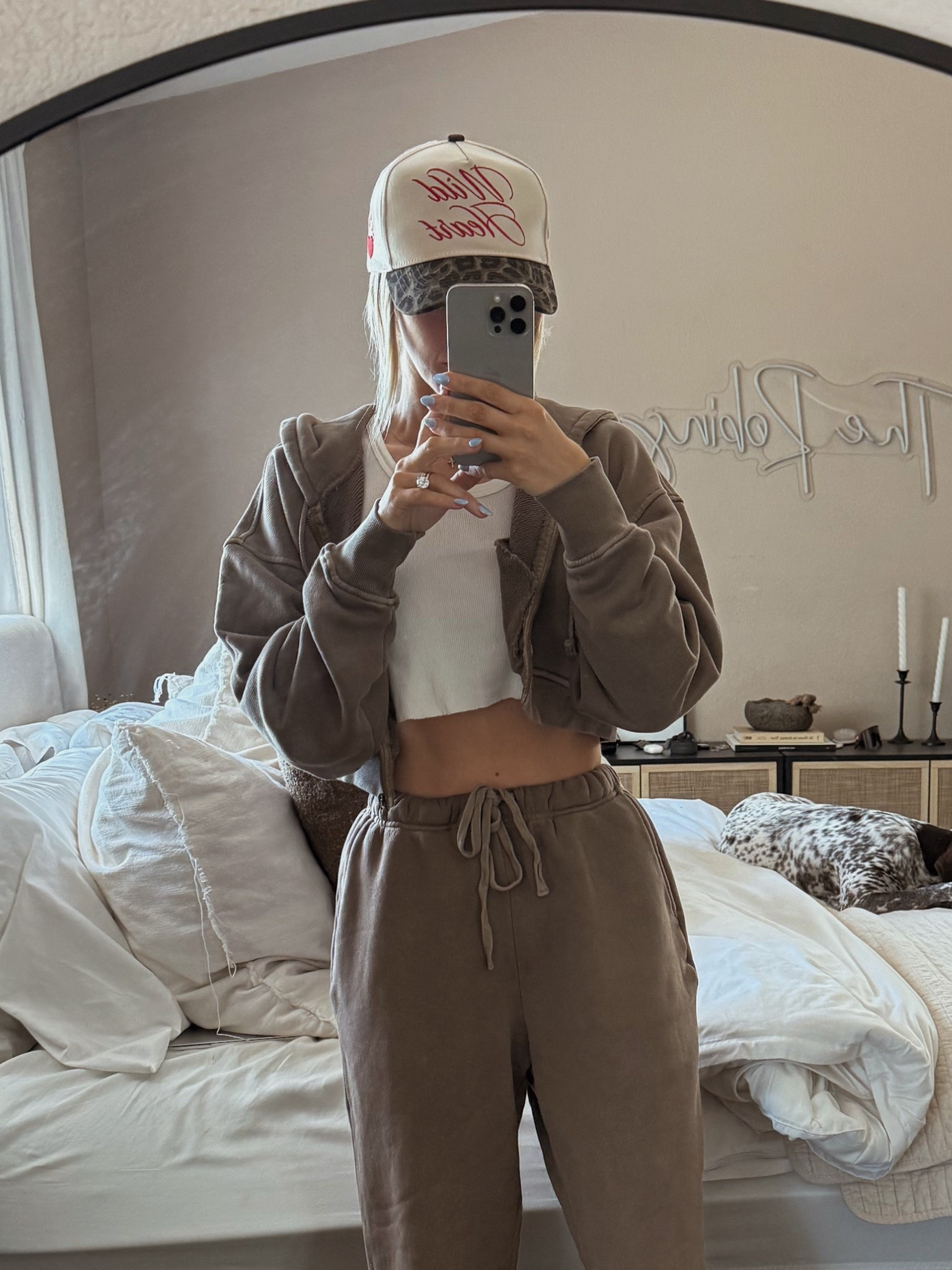 Wearing size small! Sweats, tank and sweatshirt all from Elwood 