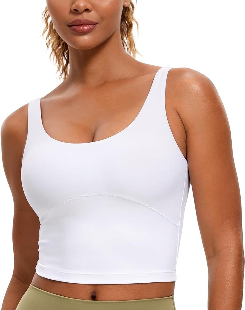CRZ YOGA Womens Butterluxe U Back Longline Sports Bra - Padded Yoga Bra Cami Crop Top Workout Tan... | Amazon (US)