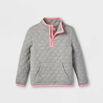 Toddler Girls' Quilted Zip-Up Pullover Sweatshirt - Cat & Jack™ Gray | Target