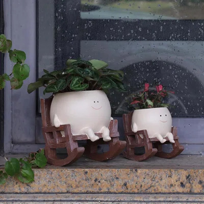 Smiley Face Resin Flower Head Planter With Drainage Hole For Indoor And Outdoor Succulents | Wayfair North America