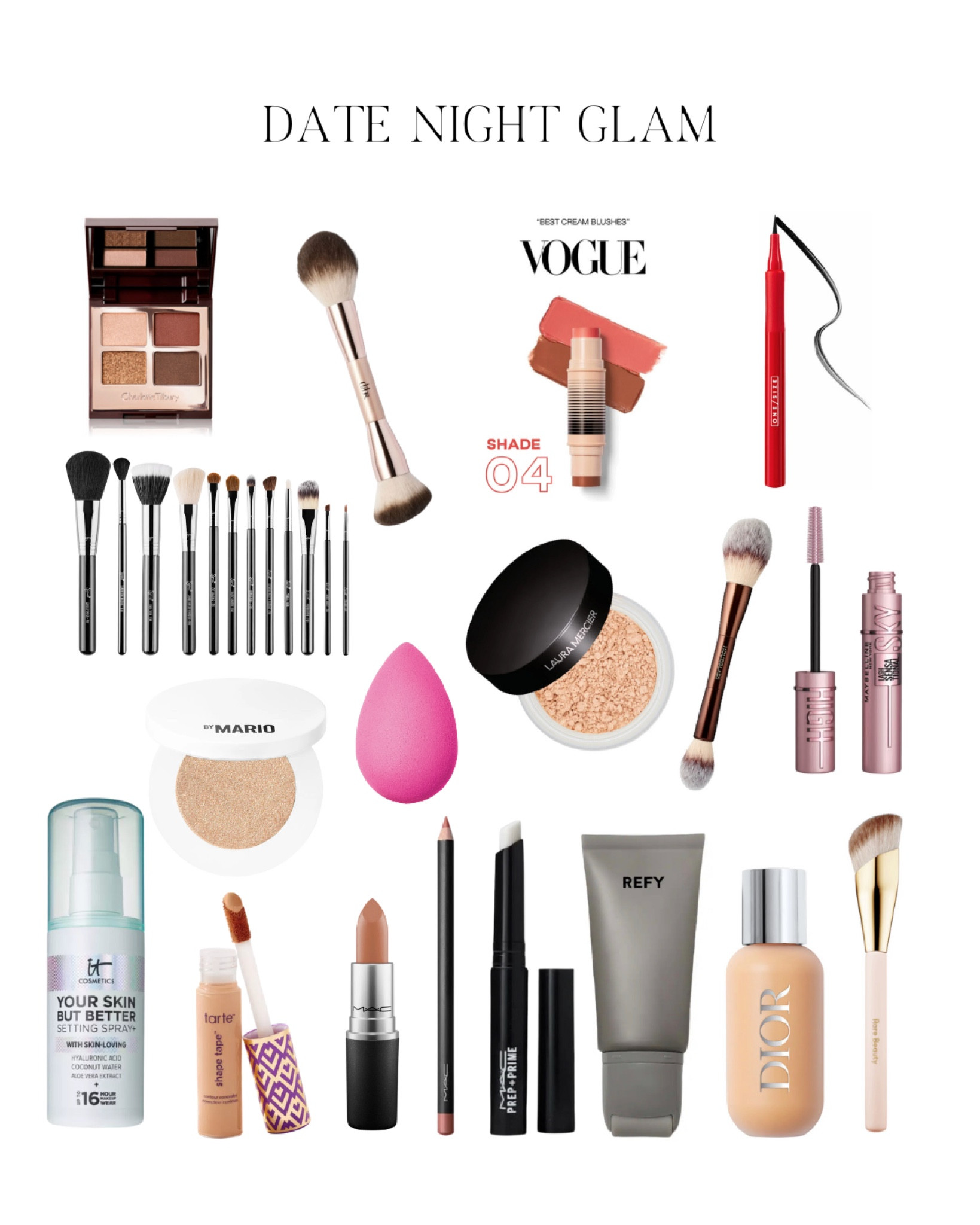 Primer: @REFY 
Foundation: @Dior shade 4 ‘Warm’
Foundation Brush: @Rare Beauty 
Concealer: @tarte cosmetics Shape Tape in ‘Medium’
Sponge: @Original Beautyblender 
Bronzer/Blush: @DIBSBEAUTY Duo Stick shade #4 
Brush: Dibs
Setting Powder: @Laura Mercier ‘honey’
Brush for setting powder: @Hourglass Cosmetics ‘Veil’
Mascara: @Maybelline New York ’Sky High’
Eyeshadow: @Charlotte Tilbury ‘Bella Sofia’
Eyeshadow Brushes: @Sigma Beauty 
Highlighter: @makeupbymario in ‘Honey’
Highlighter Brush: Sigma
Lips: @maccosmeticsusa Prep + Prime Lip, Liner in ‘Spice,’ Lipstick in ’Yash + Myth’
Liquid Eyeliner: @ONE SIZE BEAUTY 
Setting Spray: @IT Cosmetics ‘Your Skin But Better’

#LTKbeauty