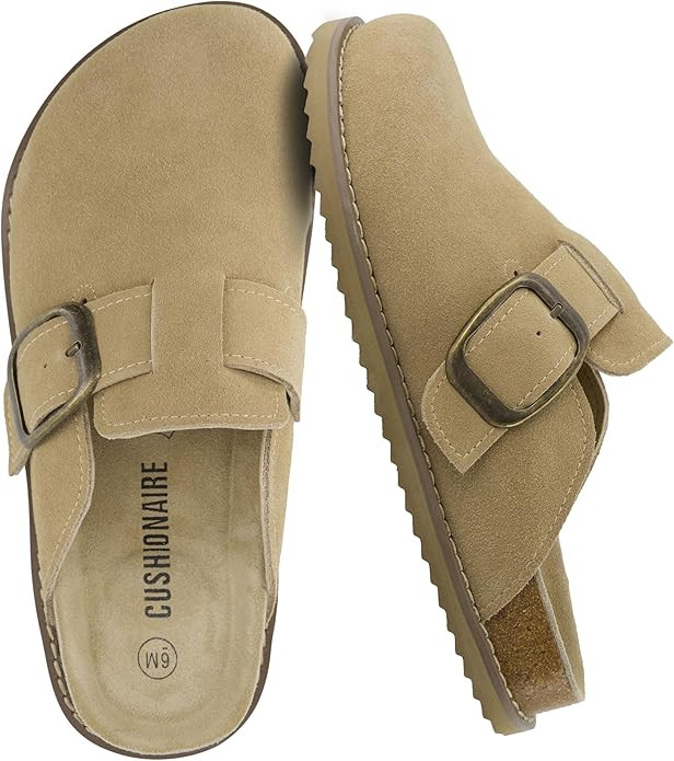 CUSHIONAIRE Women's Blain Genuine Suede Slip-On Clogs with + Memory Foam & Chic Buckle Mule - Com... | Amazon (US)