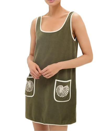 VAOYIU Womens Suede Tank Dress Contrast Trim Embroidery Pockets Relaxed Fit Sleeveless Mini Cover... | Amazon (US)