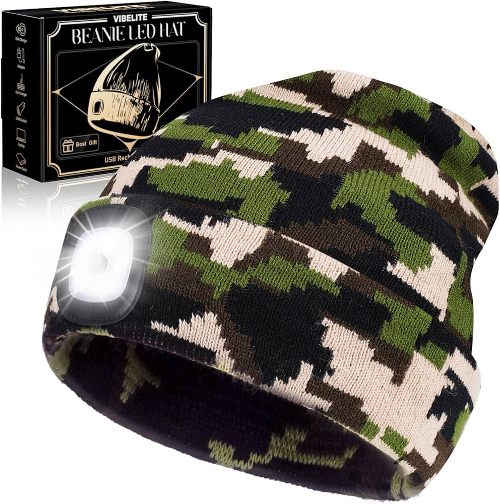 VIBELITE LED Beanie Hat with Light, USB Rechargeable LED Headlamp, Gifts for Christmas, Stocking Stuffers for Men Him Husband Boyfriend Dad Father,Camouflage | Amazon (US)
