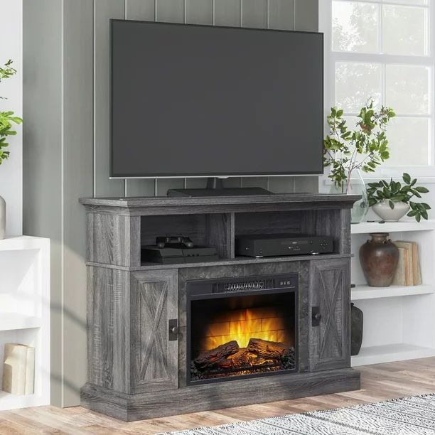 Kellum Media Fireplace Console for TVs up to 55”, 48" Stand, Gray - Walmart.com | Walmart (US)