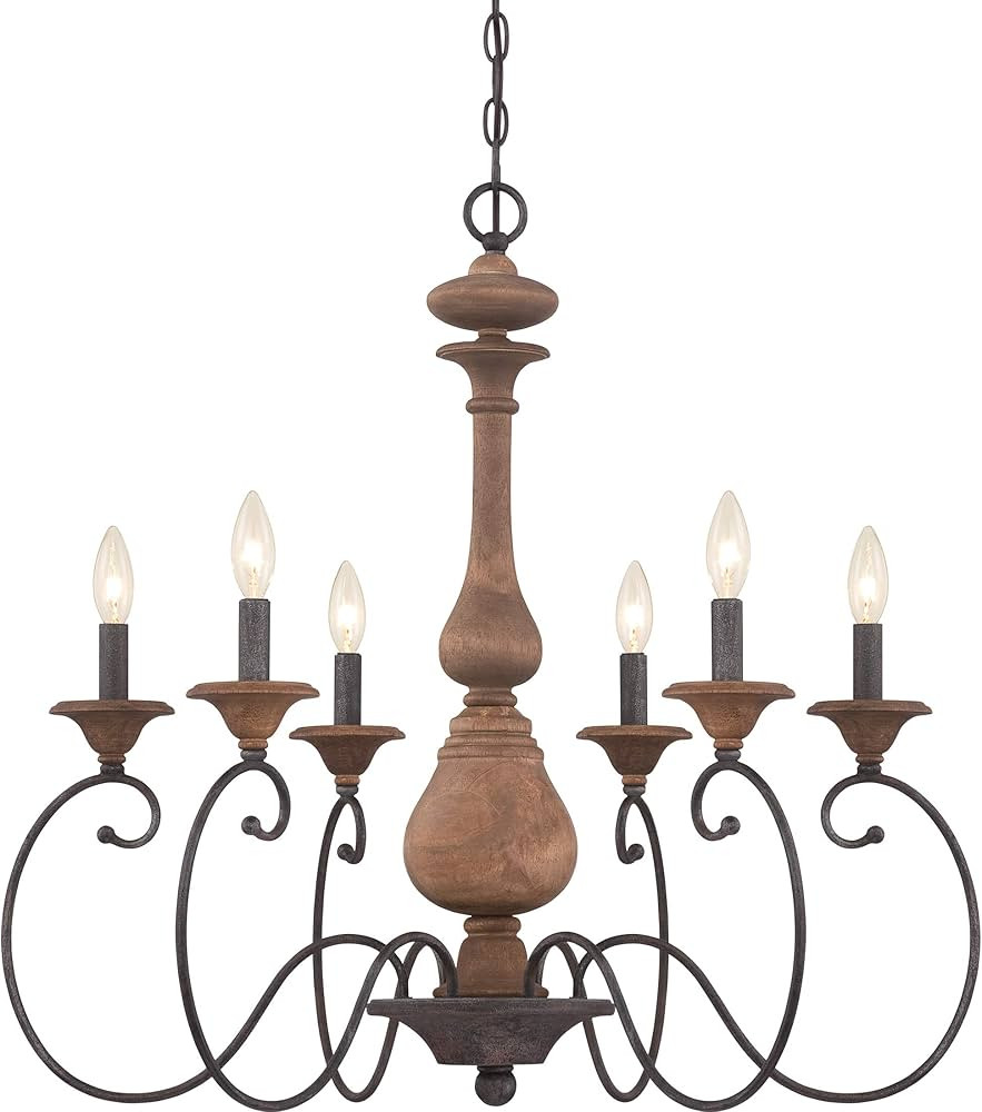 Quoizel Auburn Candle Chandelier, 6-Light, 28" H x 28" W Rustic Black Vintage Chandelier, 60W Bul... | Amazon (US)