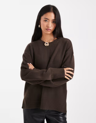 Pieces seam detail knitted jumper in chocolate brown melange | ASOS | ASOS (Global)