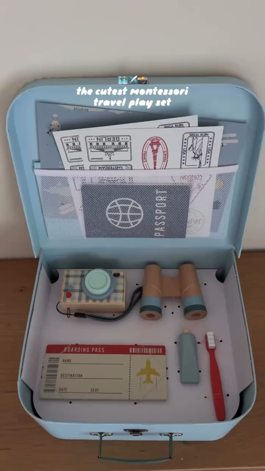 the cutest montessori clearance find 🧳✈️ comment “SUITCASE” to get the link to shop it 🤍

this montessori-style travel play set is perfect for imaginative play + real-life skills— a tiny suitcase filled with wooden essentials like a camera, binoculars, passport book, boarding pass, map, toothbrush + toothpaste 🪵🌍

perfect for travel days, quiet play, or gifting to your adventure-loving littles this christmas 🎄

#montessoriplay #montessoritoys #imaginativeplay #openendedplay #toddlertoys #kidsgifts #traveltoys #slowparenting #intentionalparenting #neutraltoys #woodentoys #aesthetictoys #giftideasforkids #cozyparenting #targetfinds #targetclearancefinds #hearthandhandwithmagnolia #hearthandhandtoys

#LTKKids #LTKGiftGuide #LTKSaleAlert