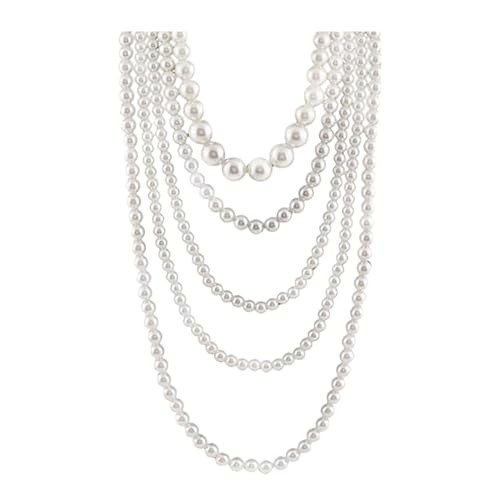 UAIAGM Pearl Necklace for Women Multi Long Strand Layered Pearl Necklaces Chunky Large White Faux Pearls Costume Jewelry Vintage Multistrand Necklace Stacked Strands for Women Flapper 1920s Style | Amazon (US)