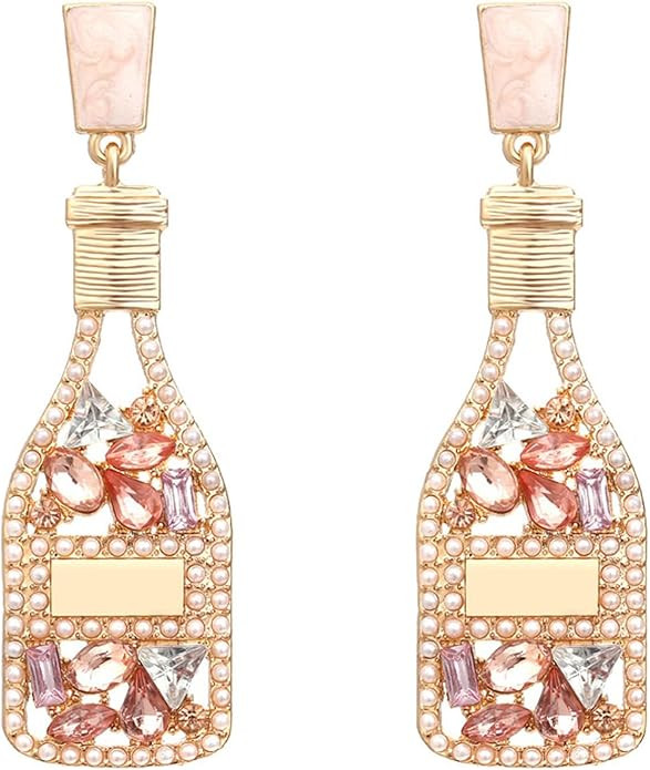 Champagne Bottle Earrings Rhinestone New Year Tequila Drop Dangle Earrings for Women Wedding Holi... | Amazon (US)