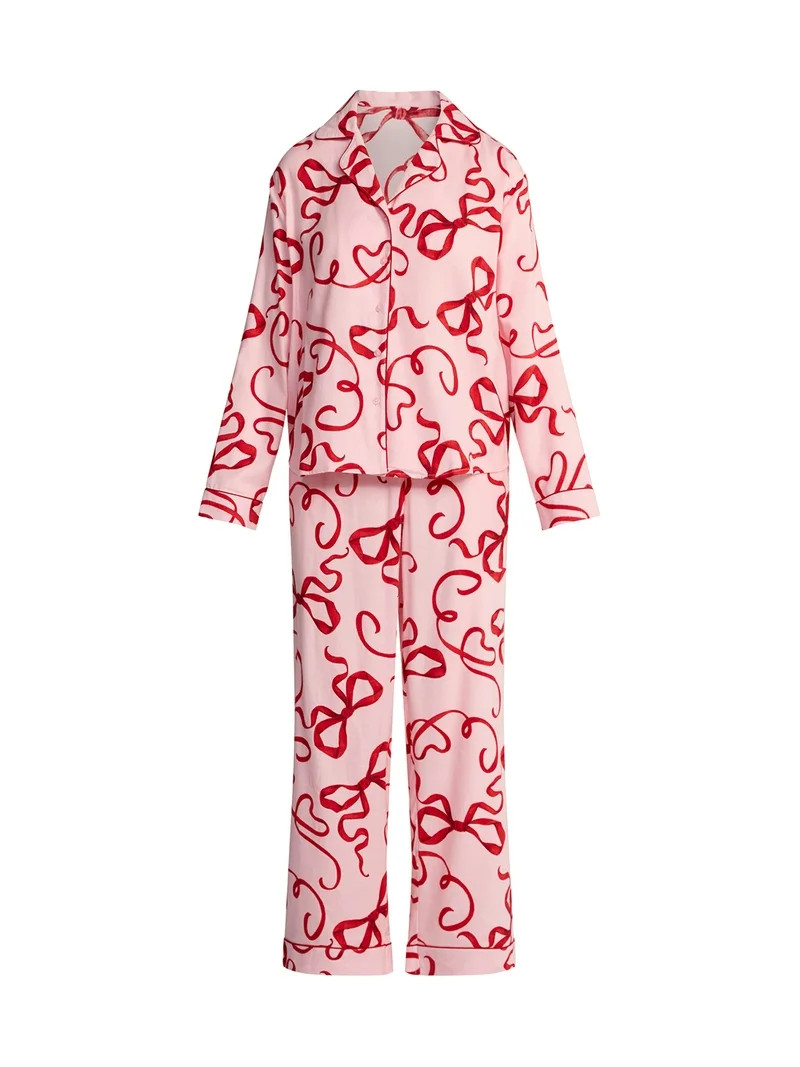 Joyspun Women's Long Sleeve Flannel Sleep Top and Pants Pajama Set, 2-Piece, Sizes XS-3X | Walmart (US)