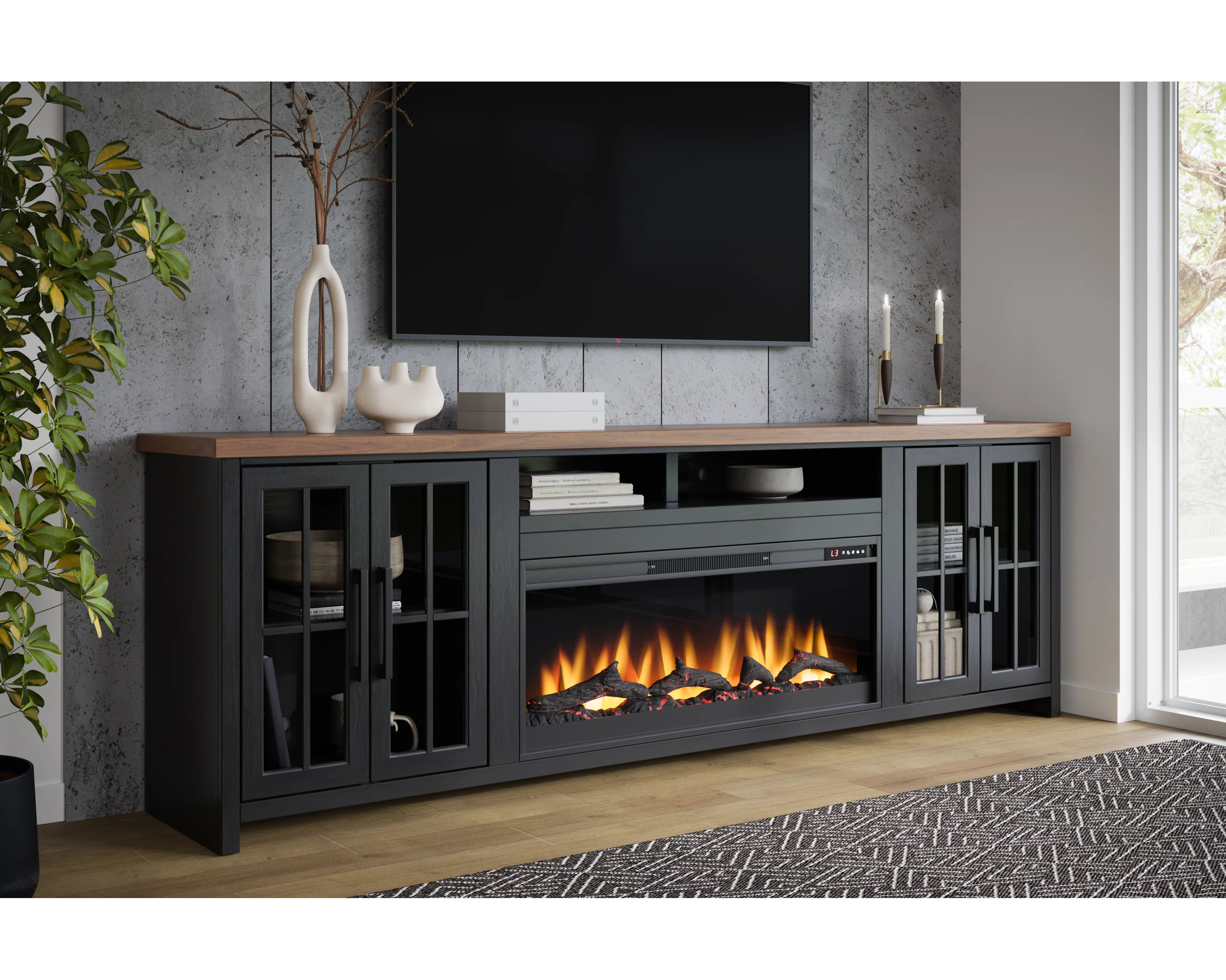 Brixham 97 inch Solid Wood Fireplace TV Stand Console for TVs up to 100 inches, Two-Tone Finish | Wayfair North America