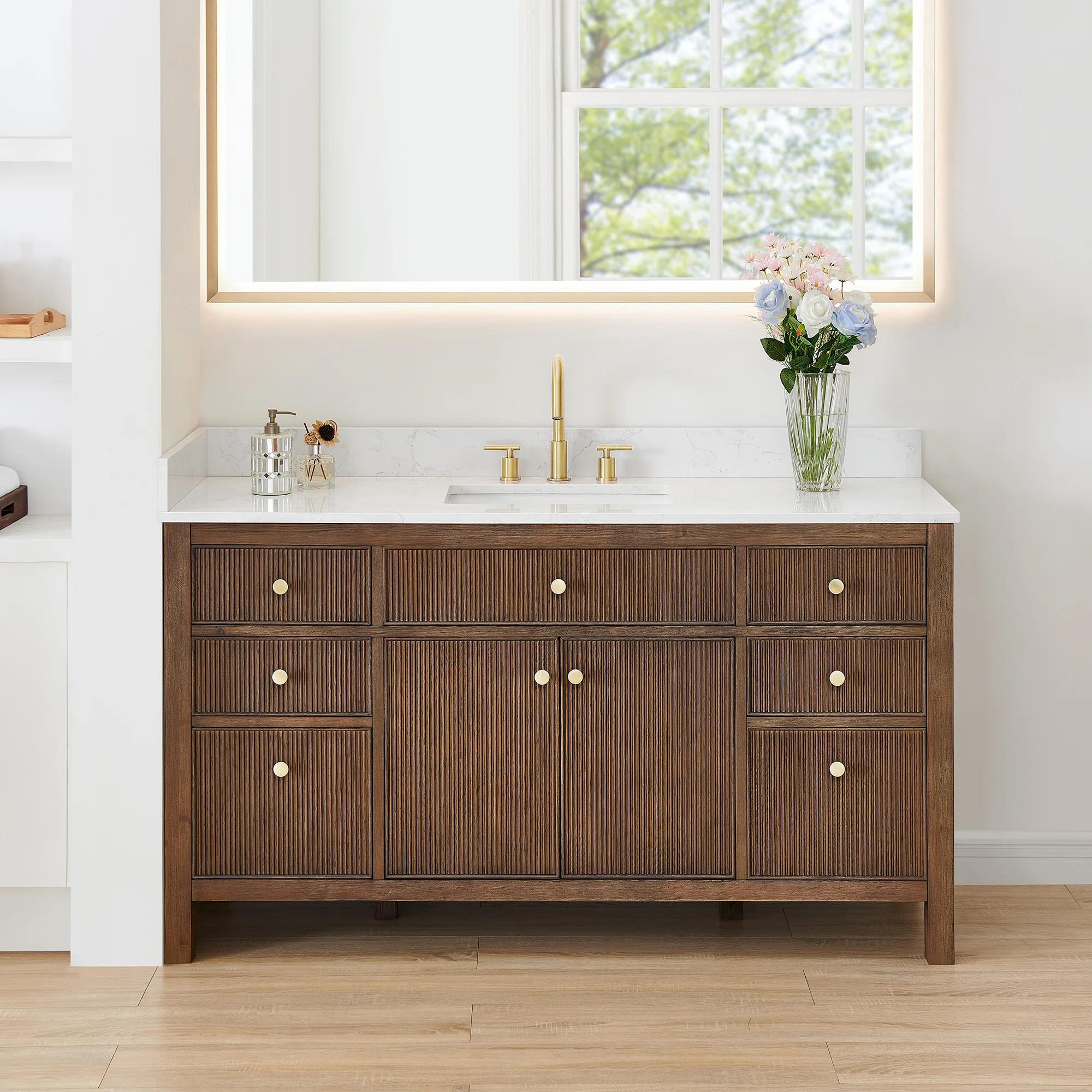 Loon Peak Kazuki 60" Single Bathroom Vanity with Grain White Engineered Stone Countertop without ... | Wayfair North America