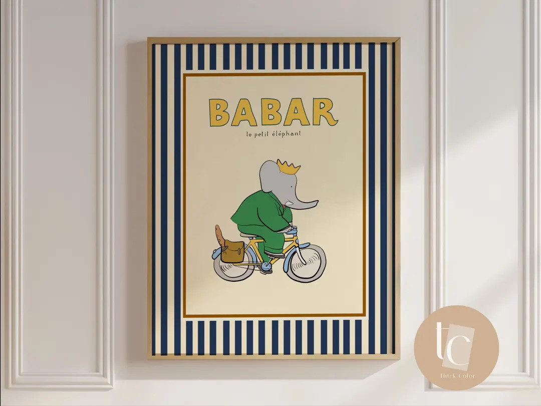 Babar the Elephant Print, Retro Nursery Wall Art - Etsy | Etsy (US)