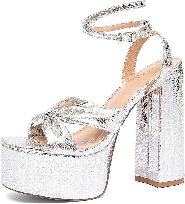 NEWBELLA Women's Chunky Heel Platform Sandals with Ankle Strap & Strappy Design - Open Round Toe ... | Amazon (US)