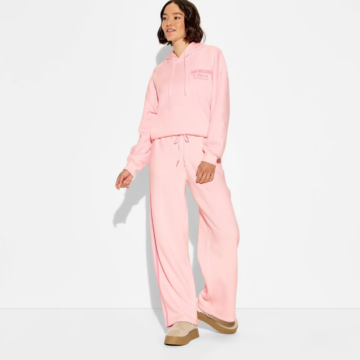 Women's Side Striped Fleece Graphic Sweatpants - Pink | Target