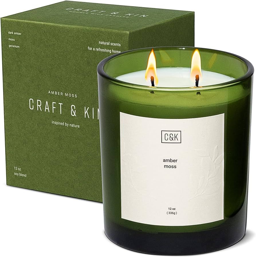 Craft and Kin Christmas Soy Candle | 12 oz, Amber Moss Scented Candles for Home, Ultra Clean Burn... | Amazon (US)